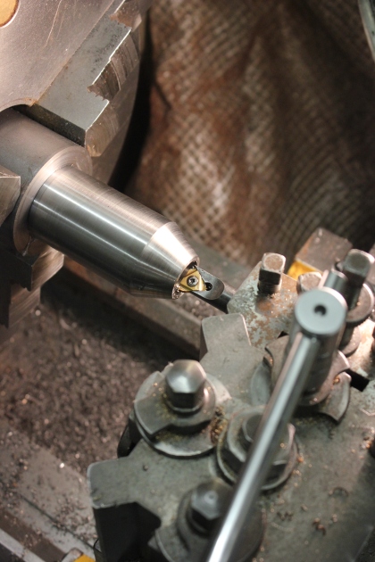 Once on the mandrel, I turned the taper and drilled and threaded the stem end.